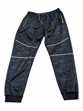 Men's Black Camo Jogger Sweatpants with Reflective Trim